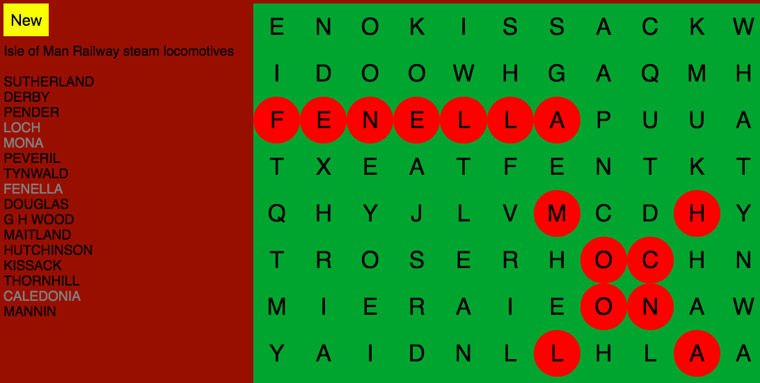 Isle of Man Railway steam locomotives wordsearch